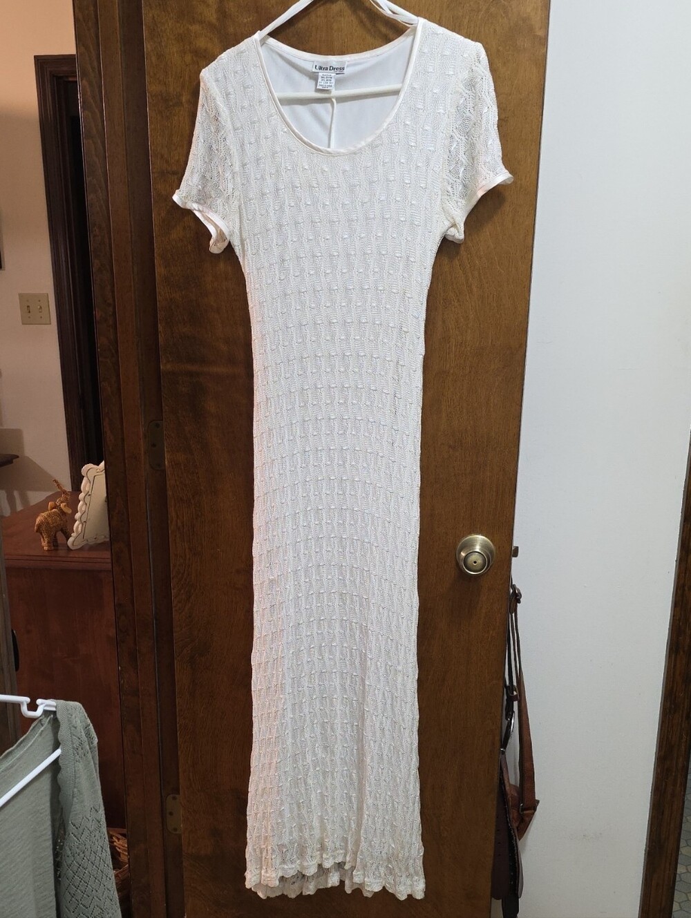 Ultra Dress Cream Knit Short-Sleeve Maxi Dress Size 12